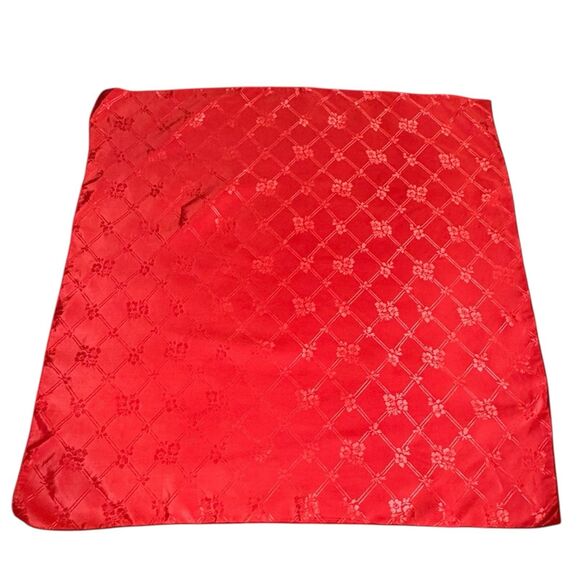 Vintage 70s Ray Strauss Scarf 21" Square Red Floral USA Polyester - Picture 2 of 5